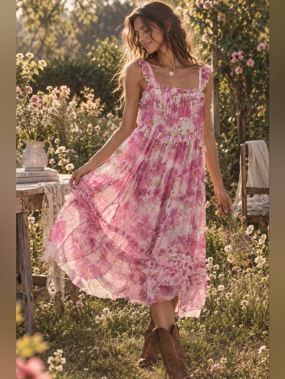 NWT Free People Intimately Moon Phase Printed Midi Dress Slip - Pop Combo Floral